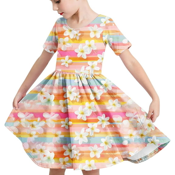 Girls Dresses Size 6X Elastic Straps Smocked A-Line Dresses Crew Neck Dresses Toddler Girl Dresses 5T Summer Double Layer Ruffle Sleeve Dress Vestido De NiñA Para Fiesta 4 Years