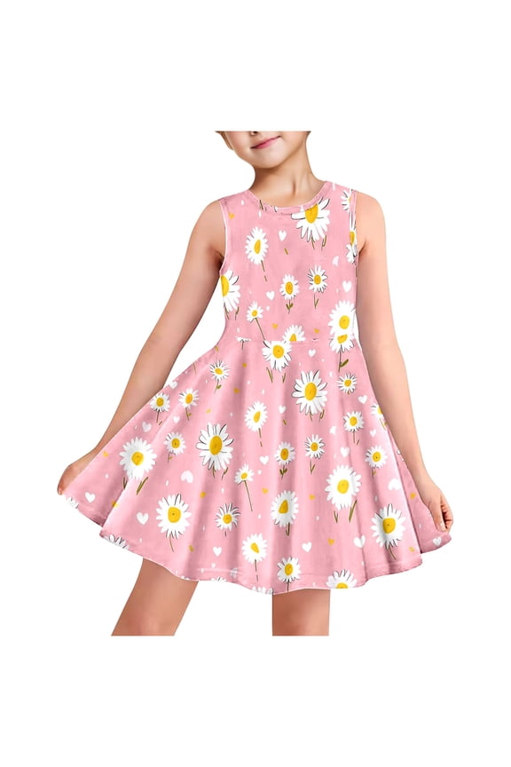 Girls Dresses Size 7/8 Summer Summer Tie Back Spaghetti Straps Crew Neck Dresses Kids Dresses 10-12 Spring Sundress Flowing Tiered Midi Casual Dress 7 Years