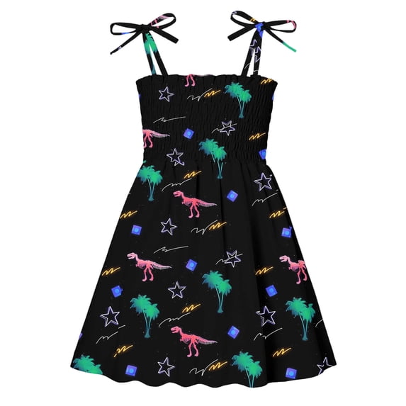 Girls Dresses Sizes 12-18 Months A-Line Sleeveless Dinosaur Prints Dance Party Fit & Flare Adorable Daily Colorful Lightweight Delicate Black Sun Dress