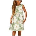 thumbnail image 1 of Girls Dresses Sizes 5-6 Fashion Cute Spring And Summer Printed Round Neck Sleeveless Casual A Line Green Sun Dress, 1 of 5