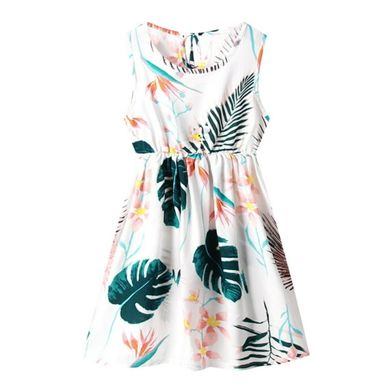 Girls' Dresses Sizes 8-9 Years A-Line Summer Fruit Floral Print Sleeveless Casual Fit & Flare Adorable Daily Colorful Lightweight Delicate White Tutu Dress