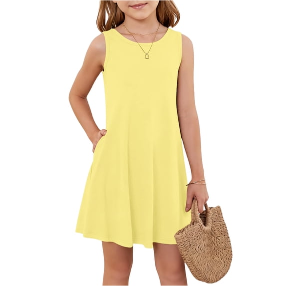 Girls Dresses Sleeveless A-Line Cute Summer Dresses with Pockets