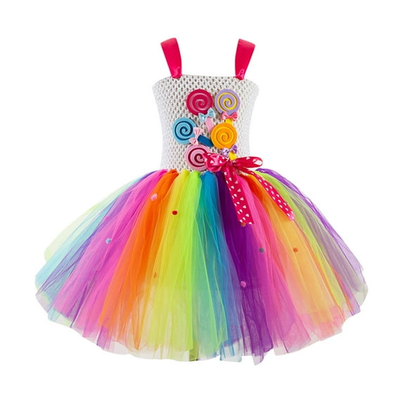 Girls Dresses Sleeveless Birthday Party Tutu Princess Rainbow Toddler Girls ,Size 4 Years-5 Years