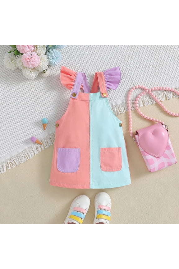 Girls Dresses Sleeveless Bodysuit Contrast Color Romper Jumpsuit Patchwork Overall Kids Outfits