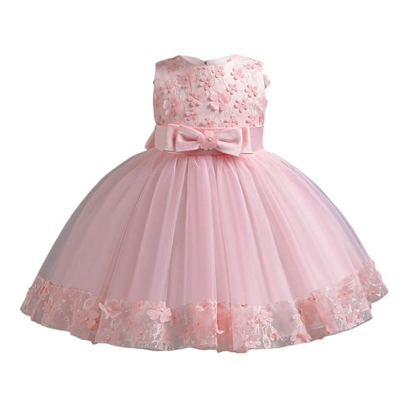 Girls' Dresses Sleeveless Flowers Jacquard Elegant Full Length Bowknot Tutu Dresses Toddler Girl Dress Pink 18-24 Months