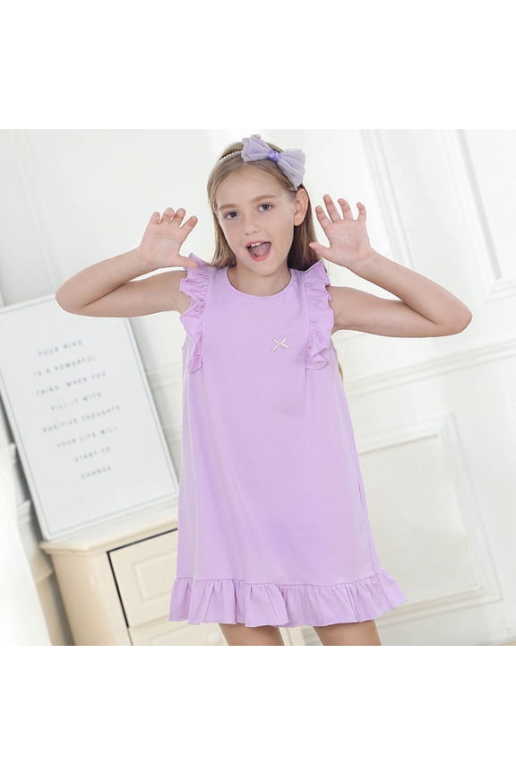 Girls' Dresses Sleeveless Solid Dance Party Kids Clothing