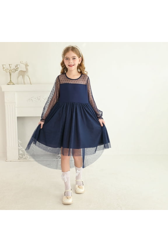 Girls' Dresses Spring Long Sleeve Mesh Princess Kids Clothing