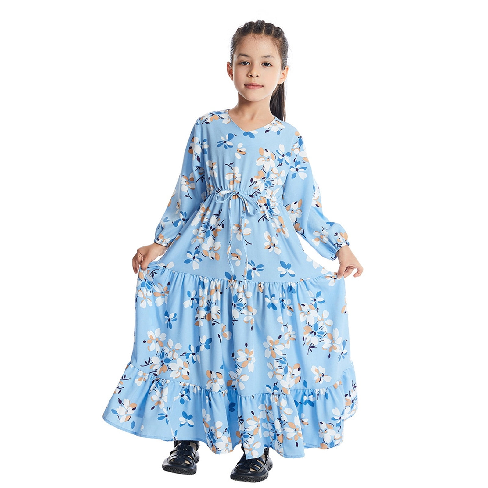 Girls Dresses Spring Summer Print Ruffle Long Sleeve Southeast Asian ...
