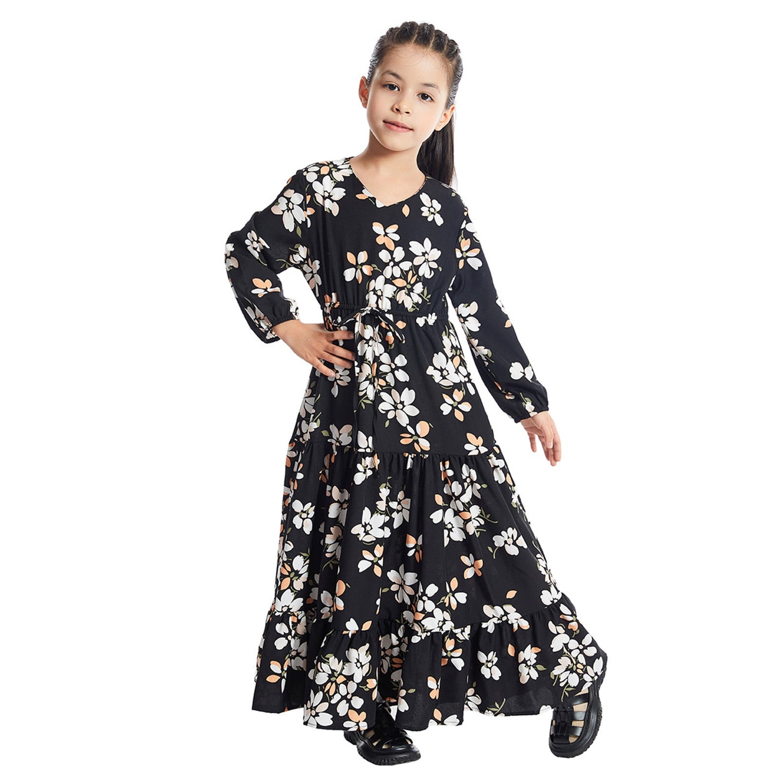 Girls' Dresses Spring Summer Print Ruffle Long Sleeve Southeast Asian ...
