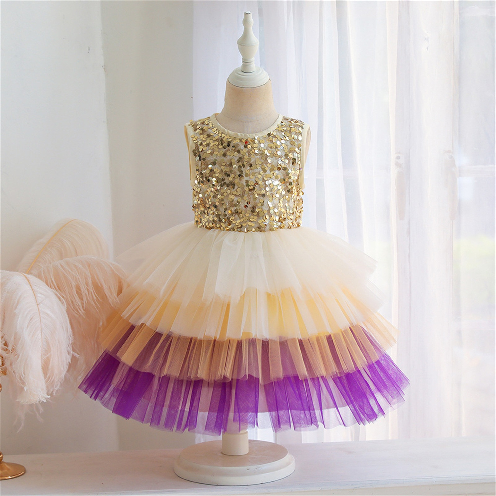 Girls' Dresses Spring Summer Print Ruffle Sleeveless Show Lace Tulle ...