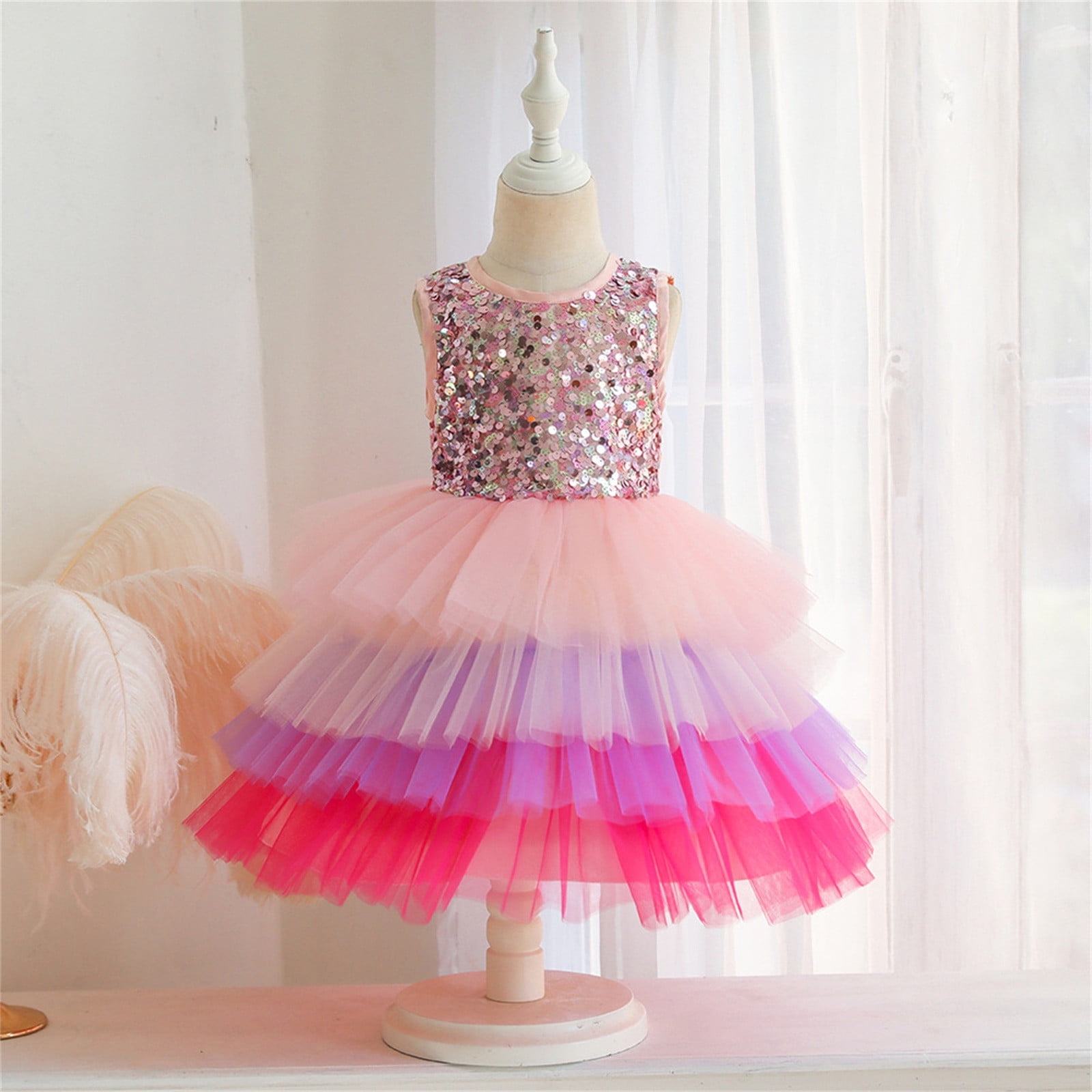 Girls' Dresses Spring Summer Print Ruffle Sleeveless Show Lace Tulle ...
