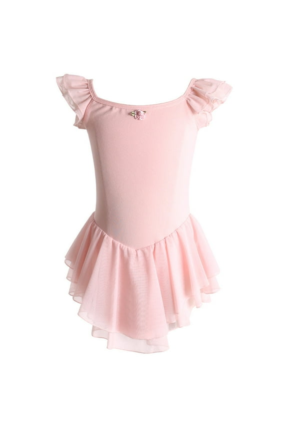 Girls Dresses Spring Summer Solid Short Sleeve Gymnastics Princess Kids Clothes