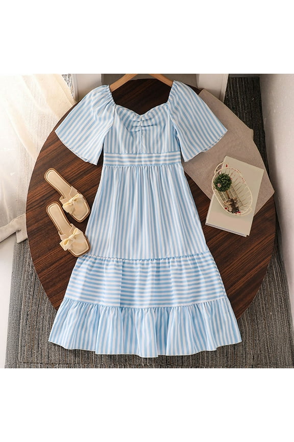 Girls' Dresses Striped Swing Elastic Waist Photoshoot Picnic Kids Clothes