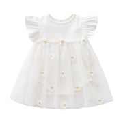 Girls Dresses Summer Baby Floral Flutter Sleeve Korean Style Dress Girls Summer Dress White 59