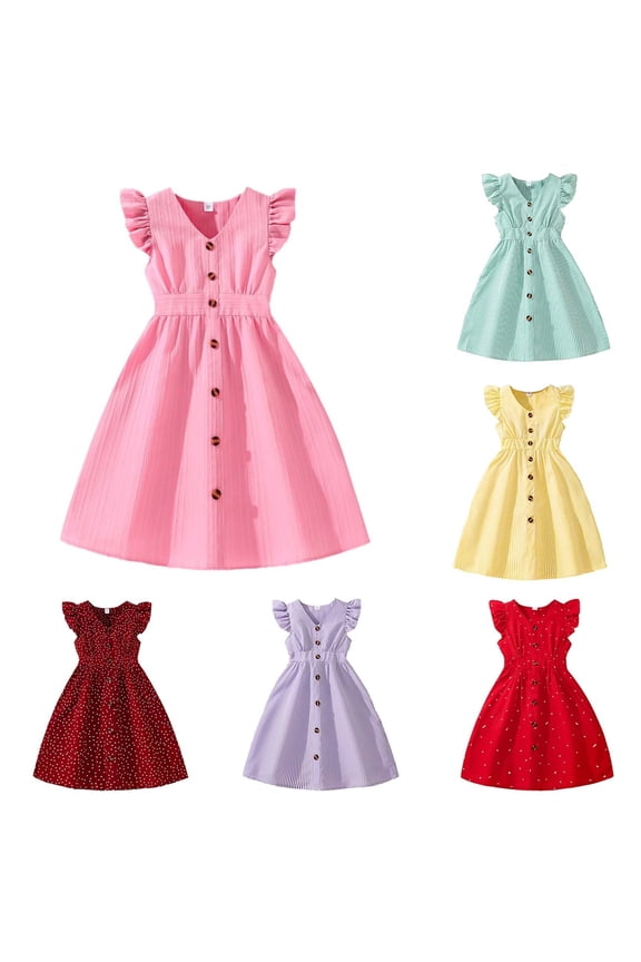 Girls Dresses Summer Casual Dress Sleeveless A Line Button Down Ruffle Hem Striped Dresses Elegant Sundress For Sweet Girls dresses for girls