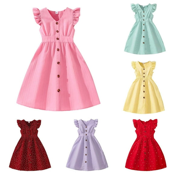 Girls Dresses Summer Casual Dress Sleeveless A Line Button Down Ruffle Hem Striped Dresses Girls Breathable Sundress flower girl dresses
