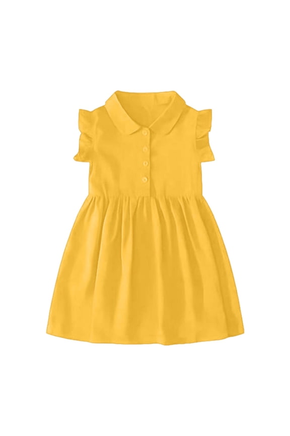 Girls Dresses Summer Casual Sleeveless Teen Elastic Waist Comfortable Play Outfit Yellow Dress Size 7-8 Y