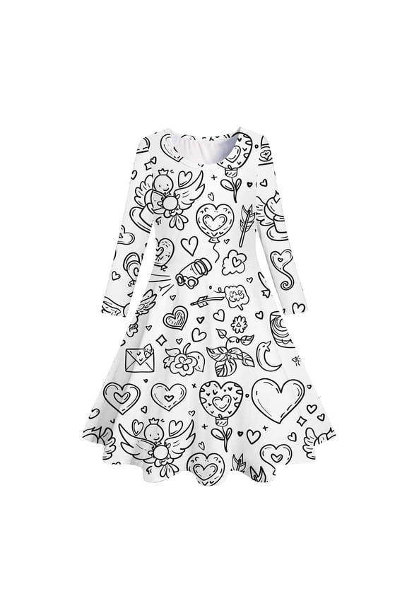 Girls Dresses Summer Crew Neck Long Sleeve Graffiti Fun Pattern Print Loose Soft Cotton Breathable Active Playwear Day wear