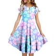 thumbnail image 1 of Girls' Dresses Summer Double Layer Flutter Sleeve Flowy A Line Gradient Clothes, 1 of 7