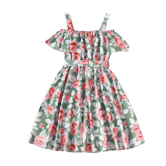 Girls Dresses Summer Dress Strapless Floral Printed Bow Dress Casual Dresses,Size 9Y