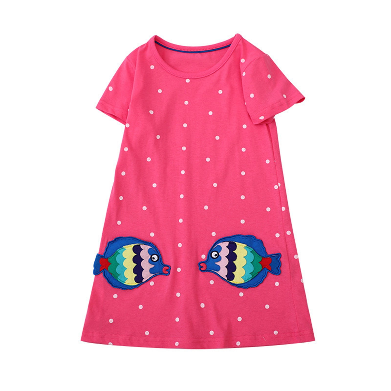 Girls Dresses Summer Embroidered Dress Summer Round Neck Cotton Princess  Skirt Skirt Kissing Fish Embroidered Print Dress Flowy Beach Dress,Size 7  Years - Walmart.com