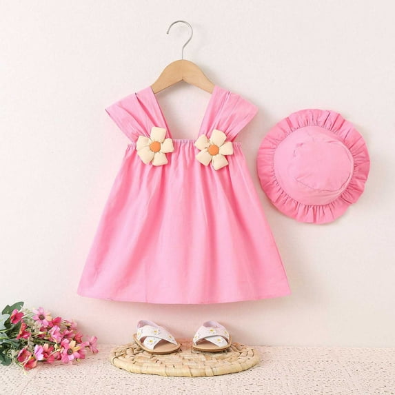 Girls' Dresses Summer Floral Ruched Sleeveless Kids Clothes
