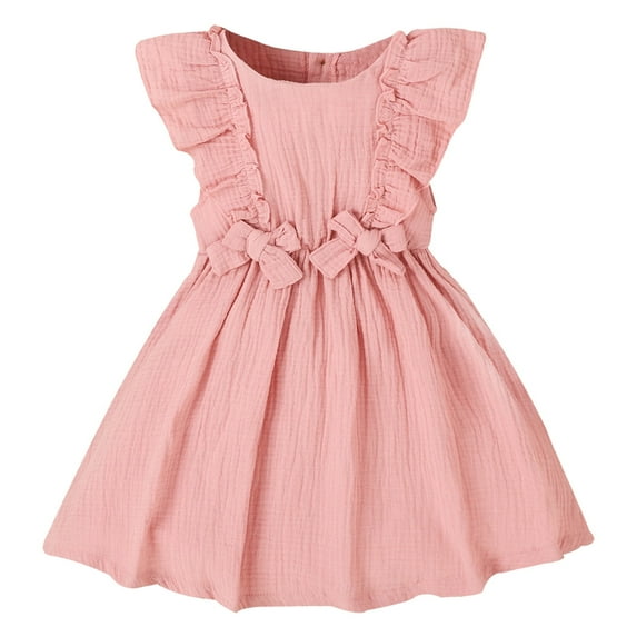 Girls Dresses Summer Fly Sleeve Bowknot Solid Color Ruffles Princess Dress Dance Party Dresses Clothes Flowy Beach Dress,Size 5 Years-6 Years