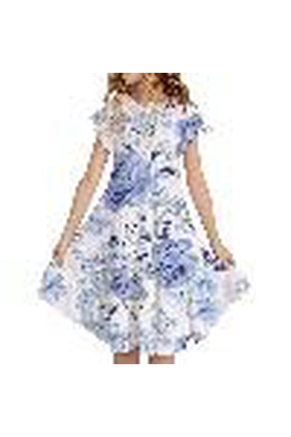 Girls Dresses Summer Large Sized Round Neck Flowing Floor Length Light Colored Flower Print Casual Loose Long Dress Summer Dresses