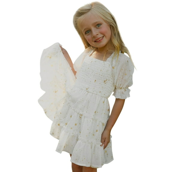 Girls Dresses Summer Outfits Little Dresses Backless Dress Baby Clothes Short Ruffle Casual Kids Princess Stars Sleeve Dress&Skirt