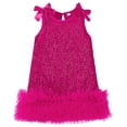 thumbnail image 1 of Girls Red Dresses Summer Outfits Toddler Ribbon Bow Sleeveless Shift Glitter Birthday Party Trim Ruffle Princess A-Line Kids Formal Champagne Dress 6-7 Years, 1 of 5