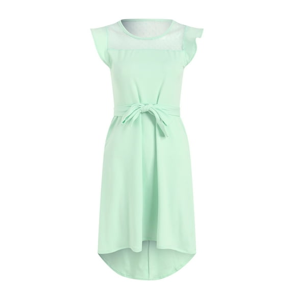 Girls Dresses Summer Ruffle Sleeve Mesh A Line Casual Party Dresses Belted Dress with Pockets 5-14 Years Girls Dresses Size 10-12 Formal Princess Dress 3T