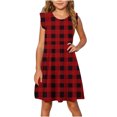 thumbnail image 1 of Girls Dresses Summer Size 4-14 Cute Ruffle Sleeveless Crewneck Sundresses Teens Juniors Plaid Printed Pullover Beach Midi Dress, 1 of 7