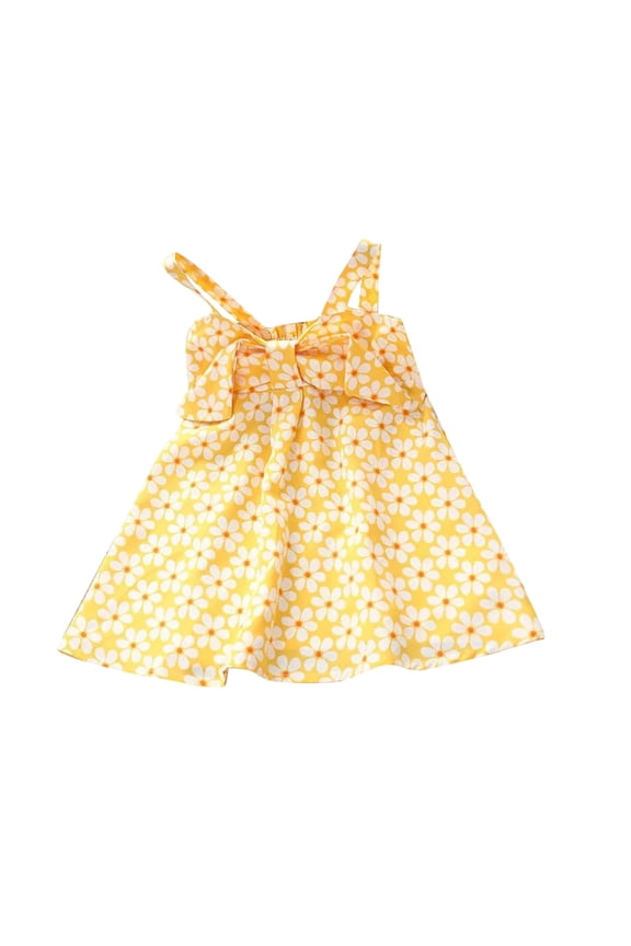 Girls' Dresses Summer Scoop Neck Sleeveless Floral Flowy Prints Plain Sundress Beach Dress Baby Girl Dress Beige 3 Years-4 Years