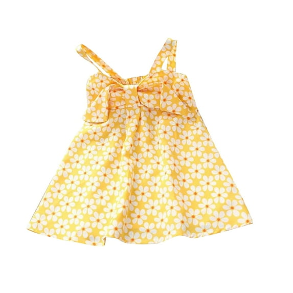 Girls' Dresses Summer Scoop Neck Sleeveless Floral Flowy Prints Plain Sundress Beach Dress Toddler Dress Beige 18 Months-24 Months