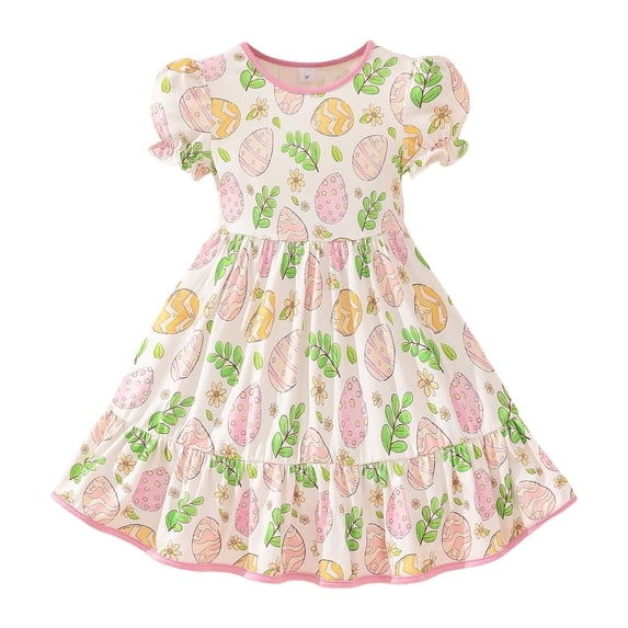 Girls Dresses Summer Short Sleeve Prints Dress Dance Party Dresses Clothes Casual Dresses,Size 4 Years-5 Years