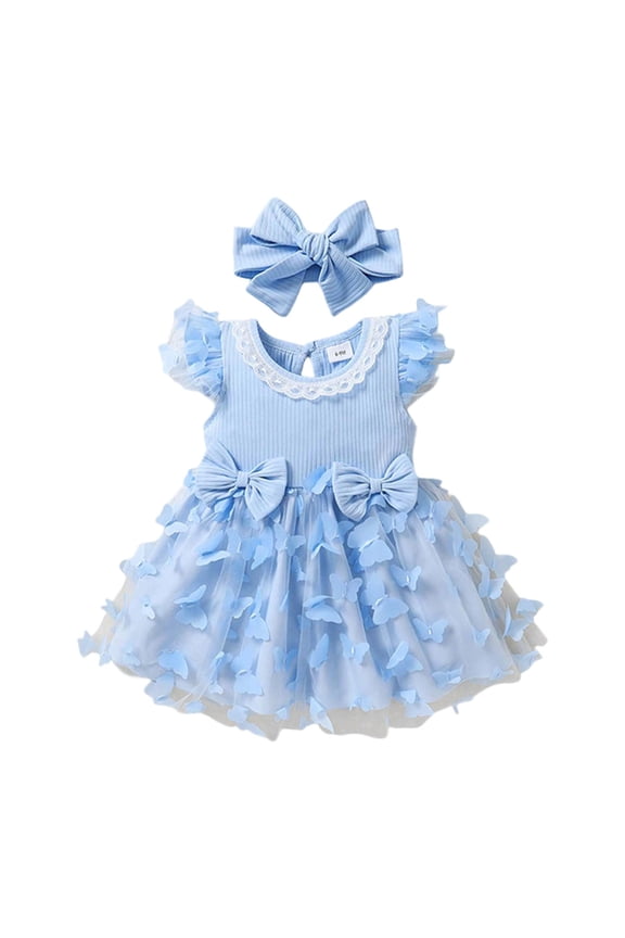 Girls Dresses Summer Skirt Headband Infant Formal Gown One Year Photo Shoot Kids Outfits