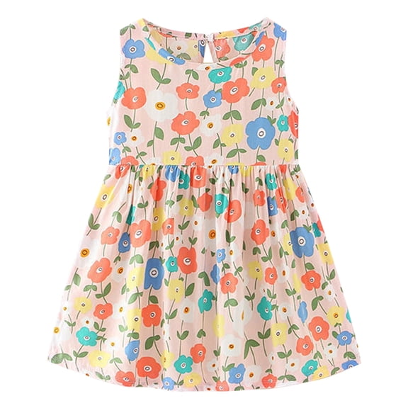 Girls Dresses Summer Sleeveless Sundress Floral Prints Ruffles Dress Casual Dress Clothes Kids Sundress,Size 6 Months-9 Months