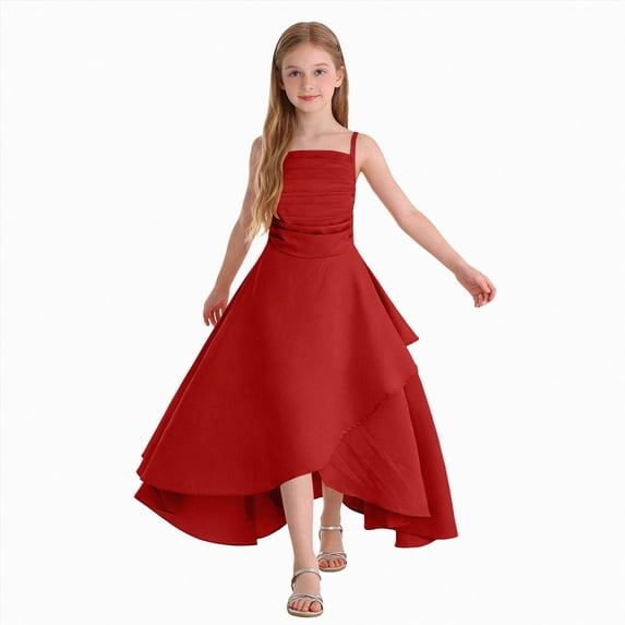 Girls Dresses Summer Spaghetti Strap Junior Bridesmaid Dresses Silk Satin Flower Girl for Teen Girls