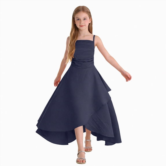 Girls Dresses Summer Spaghetti Strap Junior Bridesmaid Dresses Silk Satin Flower Girl for Teen Girls