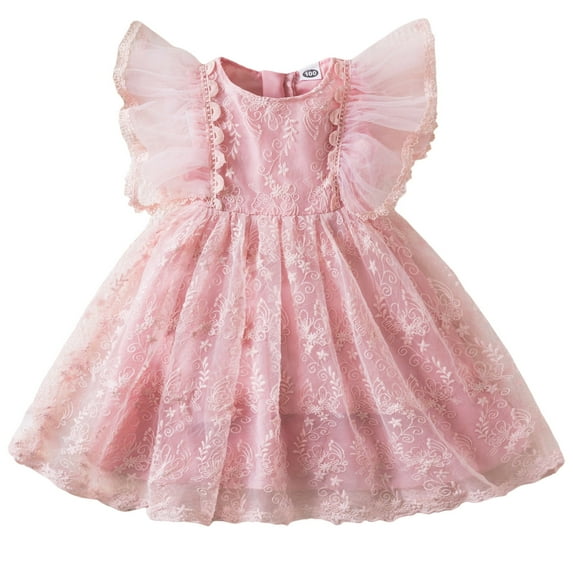 Girls Dresses Summer Tulle Pageant Dress Party Bowknot Fly Sleeve Lace Embroidery Gown Dresses Flower Girl Dress,Size 3 Years-4 Years