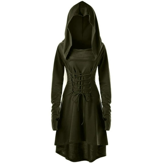 Girls Dresses Teens Hooded Robe Lace Up Vintage Pullover High Low Long Hoodie Dress Cloak For Big Girls Green Party Dress For Kid 16 Years-17 Years