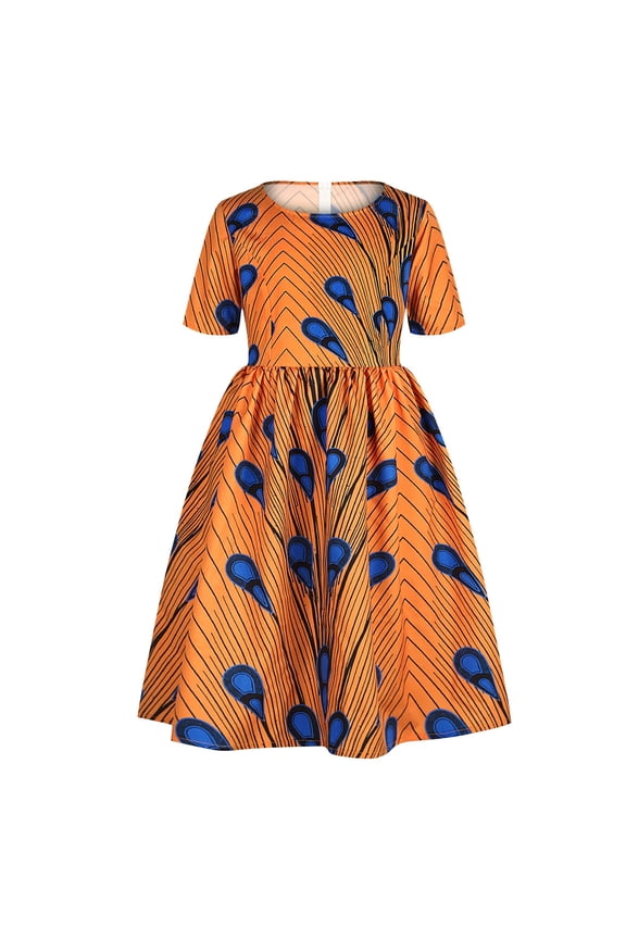 Girls Dresses Toddler African Dashiki Traditional Short Sleeve Ankara Princess Kids Clothing