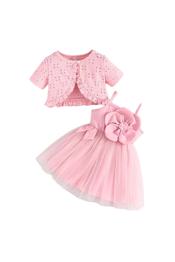 Girls' Dresses Toddler Baby Girls' Summer Floral Strappy Dress and Solid Cardigan 2 Piece Set Toddler Dresses Pink 12 Months-18 Months