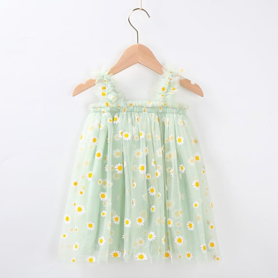 Girls Dresses Toddler Baby Kids Daisy Floral Summer Sleeveless Beach Tutu Casual Layered Tulle Princess Birthday Party Beach 1-6Y Dress