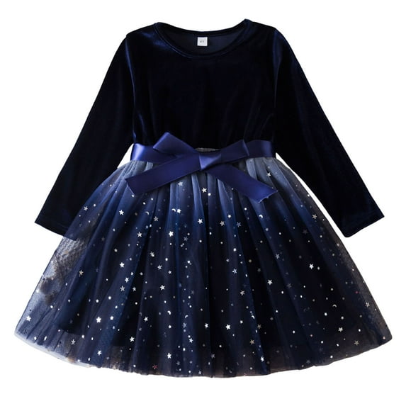 Girls Dresses Toddler Children Christmas Long Sleeve Bowknot Star Prints Dress Clothes for and Gatherings in Winter Season