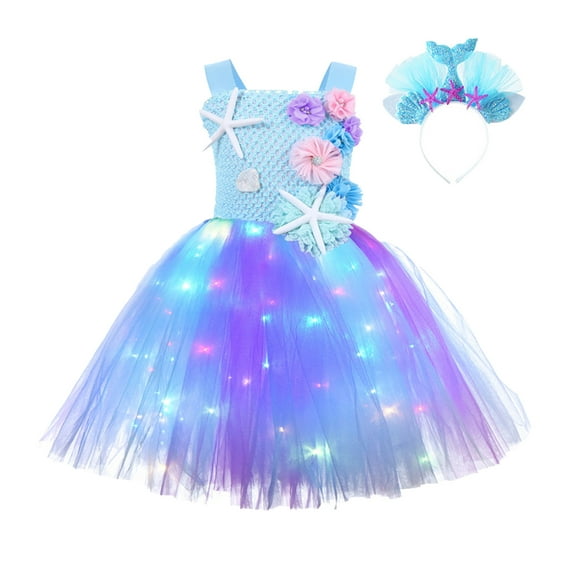 Girls Dresses Toddler Halloween Historical Led Light Tulle Dress Hairband Outfits,12-10Y