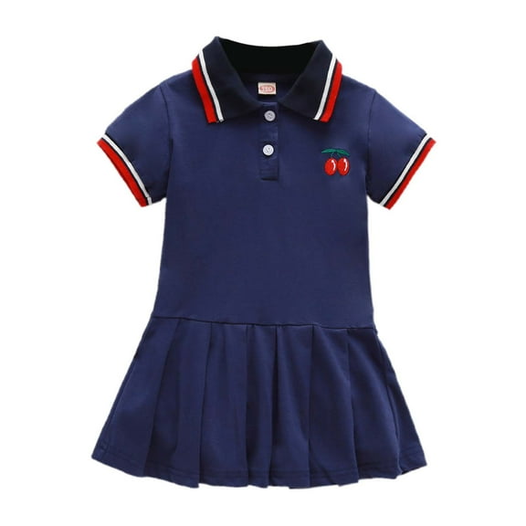 Girls Dresses Toddler Kids Girls Summer Solid Polo Dress Short Sleeve Breathable Lightweight Casual Dresses Baby Dress Navy 1 Years-2 Years