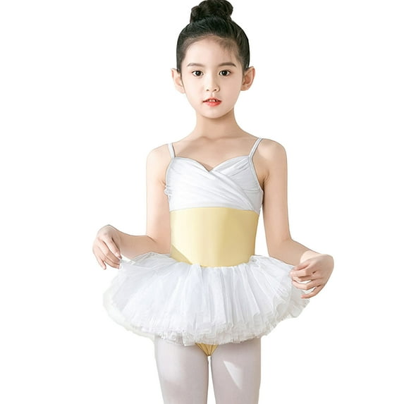 Girls' Dresses Toddler Kids Girls Suspenders Glitter Dance Dress Ballet Tutu Dress Leotard Ballerina Outfit Toddler Dresses White 6 Years-7 Years