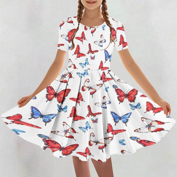 Girls' Dresses Toddler Summer Dress Crewneck Dresses Little Girls Dresses Size 12-18 Months Home Wear Clothes Birthday Party Outfit for Kids Vestido De NiñA Para CumpleañOs 13 Years