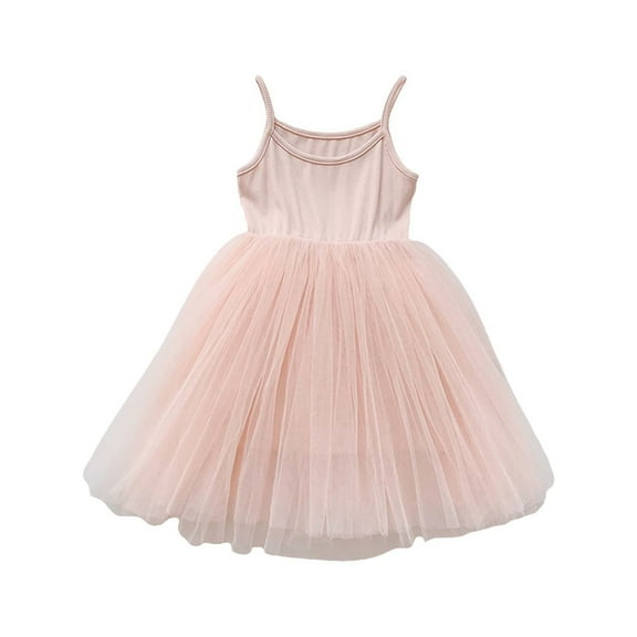 Girls Dresses Toddler Suspender Sleeveless Solid Color Mesh Cute Dresses Wedding Party Princess Dress Size 5 Y-6 Y